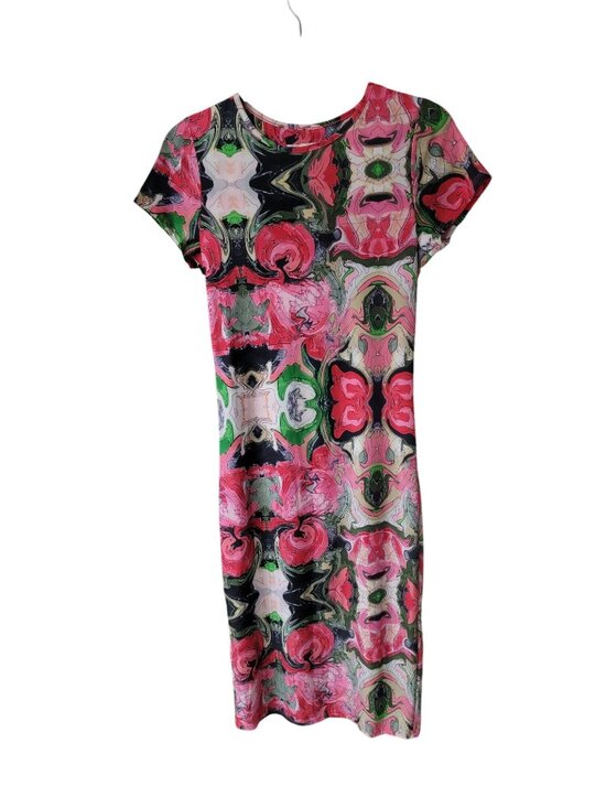 T-Bags Los Angeles Dresses & Skirts - T-Bags Los Angeles Dress L Pink Abstract Psychedelic Open Back Stretch Midi